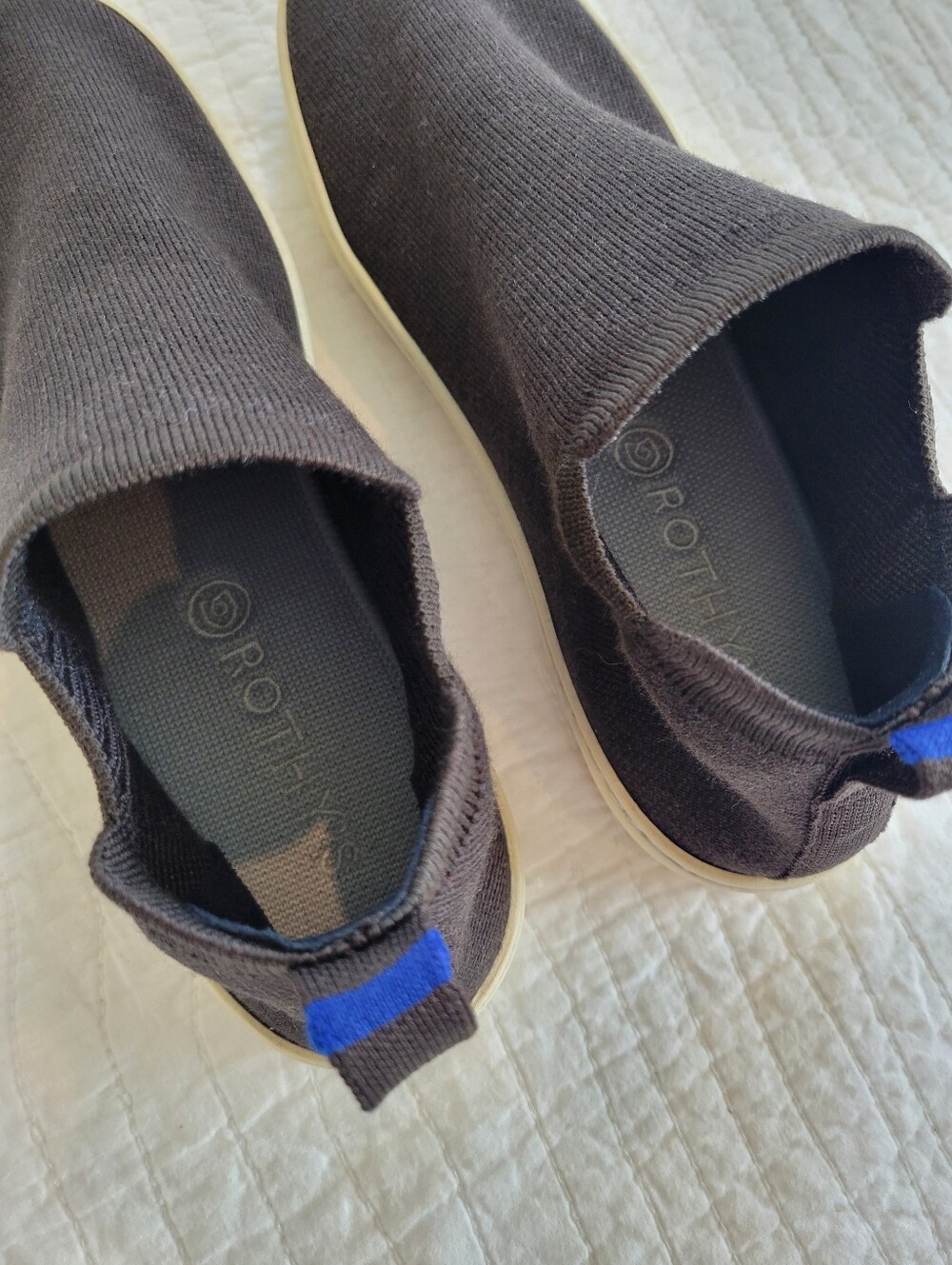 Rothys Slip-On Merino Wool Chelsea Boot in Dark Brown with Cream Sole - Picture 6 of 8
